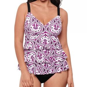 Swim Solutions Women's Purple Printed Tiered Fauxkini One-Piece Swimsuit Size 14